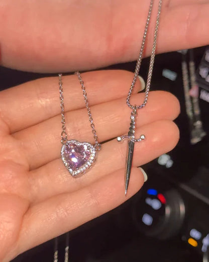 Heart and Sword Couple Necklace Set - Romance Necklace